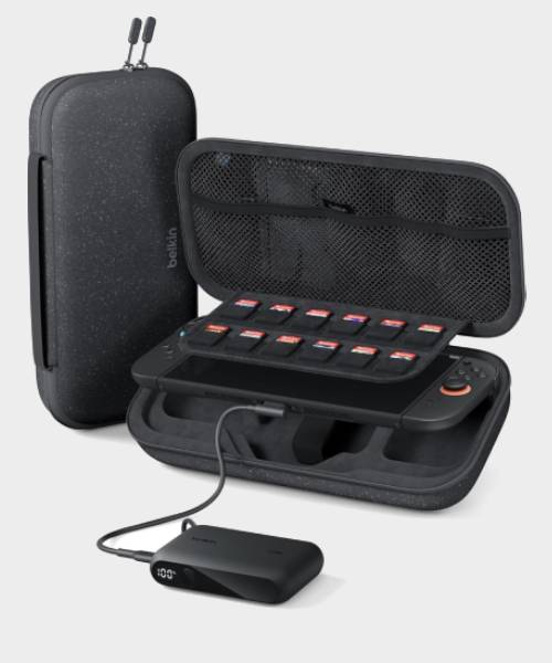 Official product image of the Belkin Charging Case for the Switch 2, with a plain background.