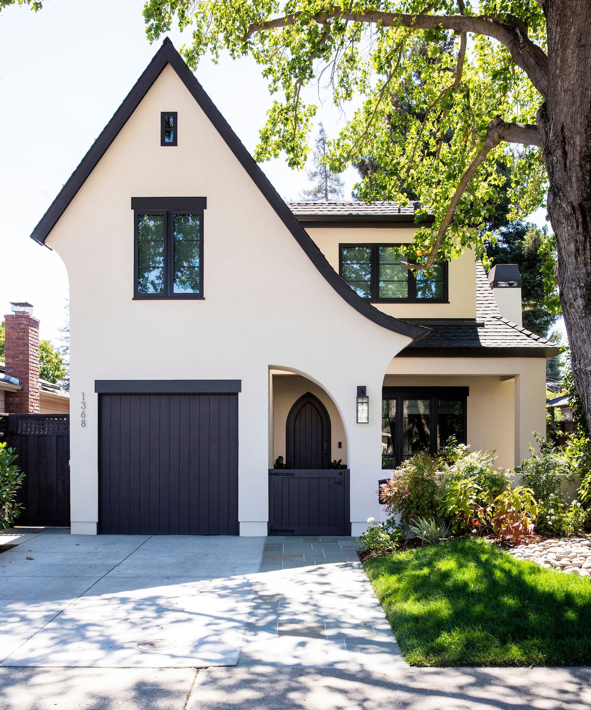 Spring porch with hard landscaping and lawn