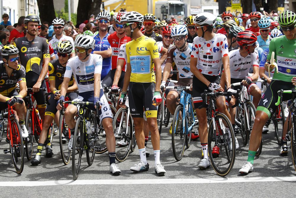 Riders wait the start of stage 13 at the Tour de France
