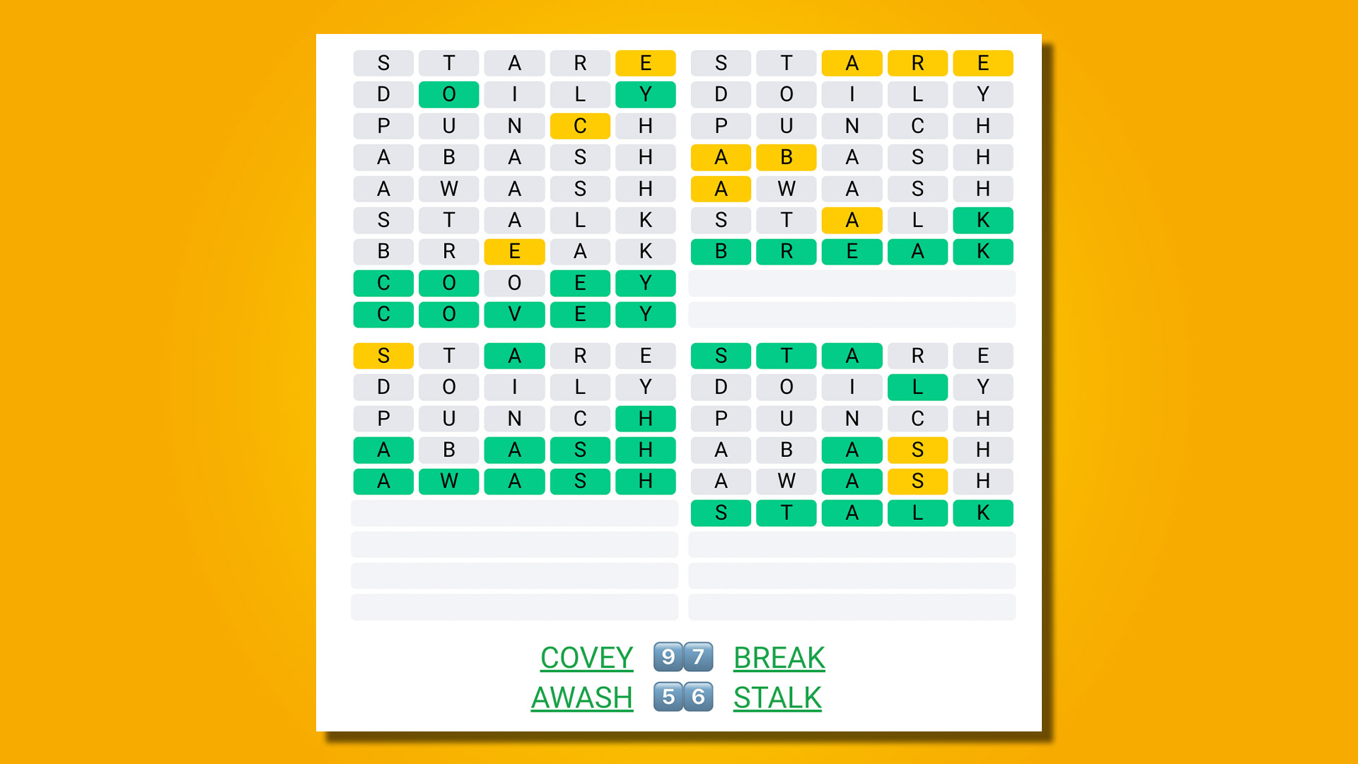 Quordle 437 answers on a yellow background