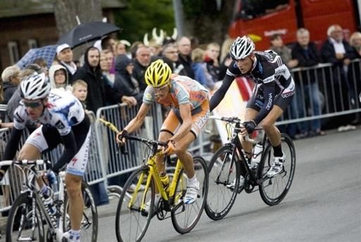 Michael Rasmussen rides in the leading group mid-race.