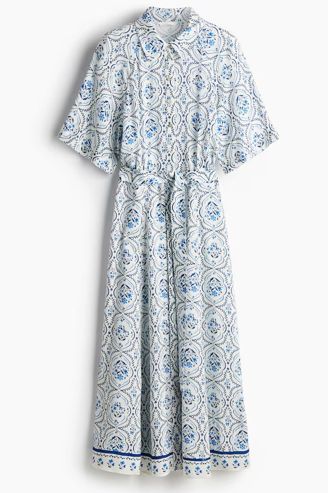 H&M Tie-Belt Floral Shirt Dress