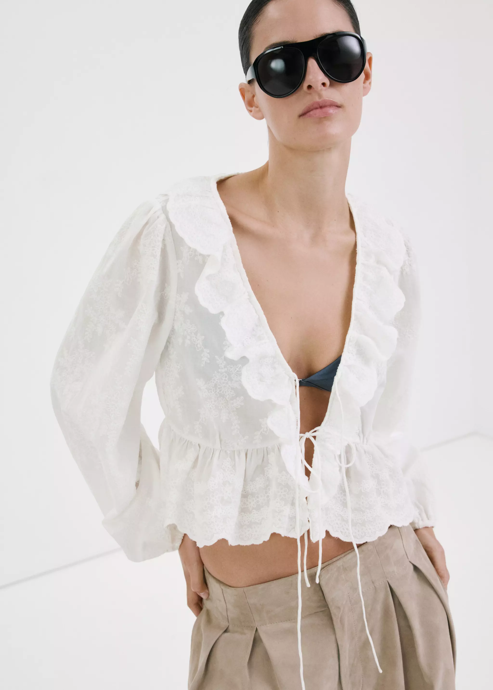 Ruffled Embroidered Blouse - Women | Mango Usa