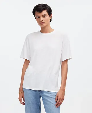 Madewell, Camiseta grande com gola redonda e mistura de linho