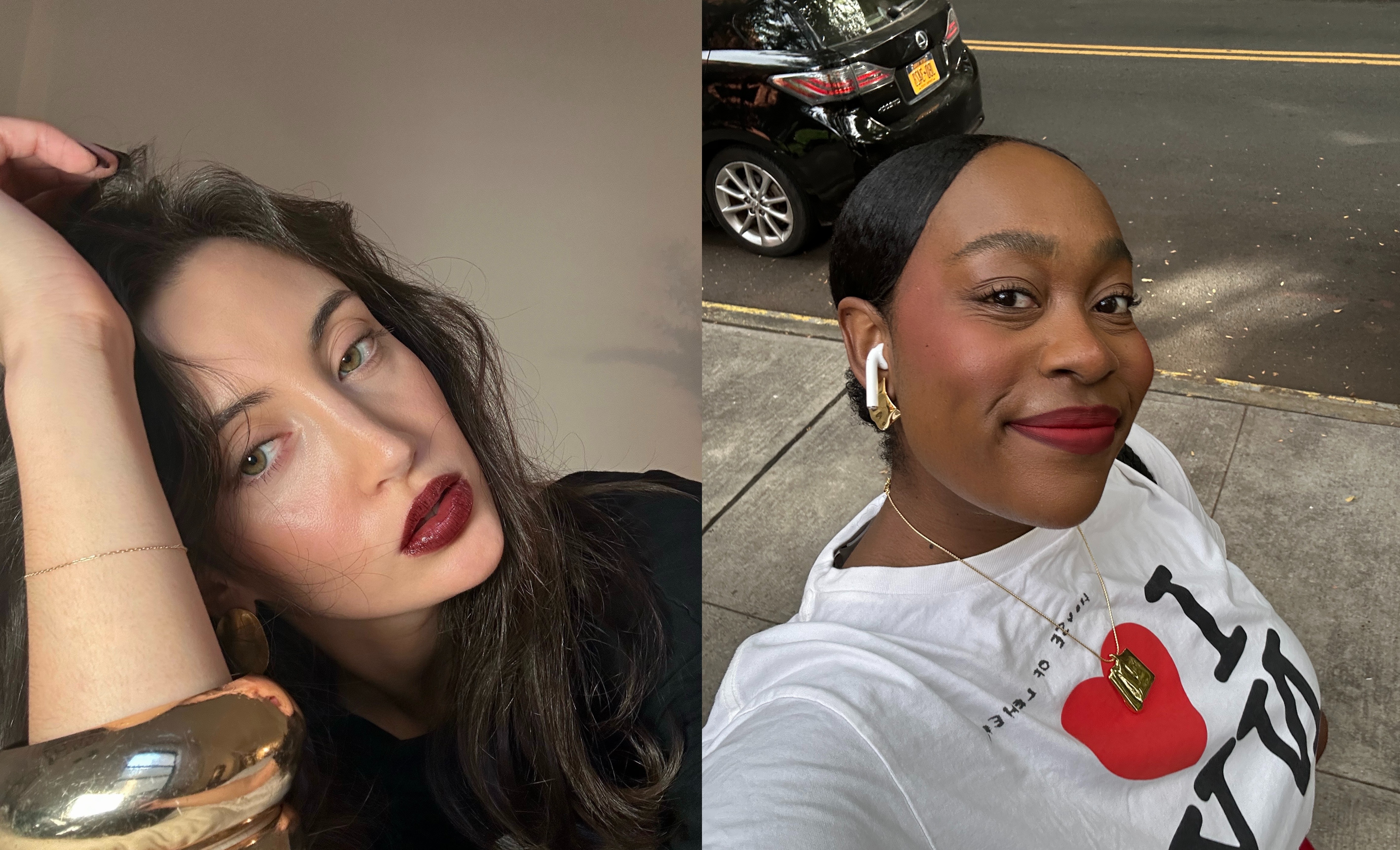 Beauty editors wearing dark-red lipstick