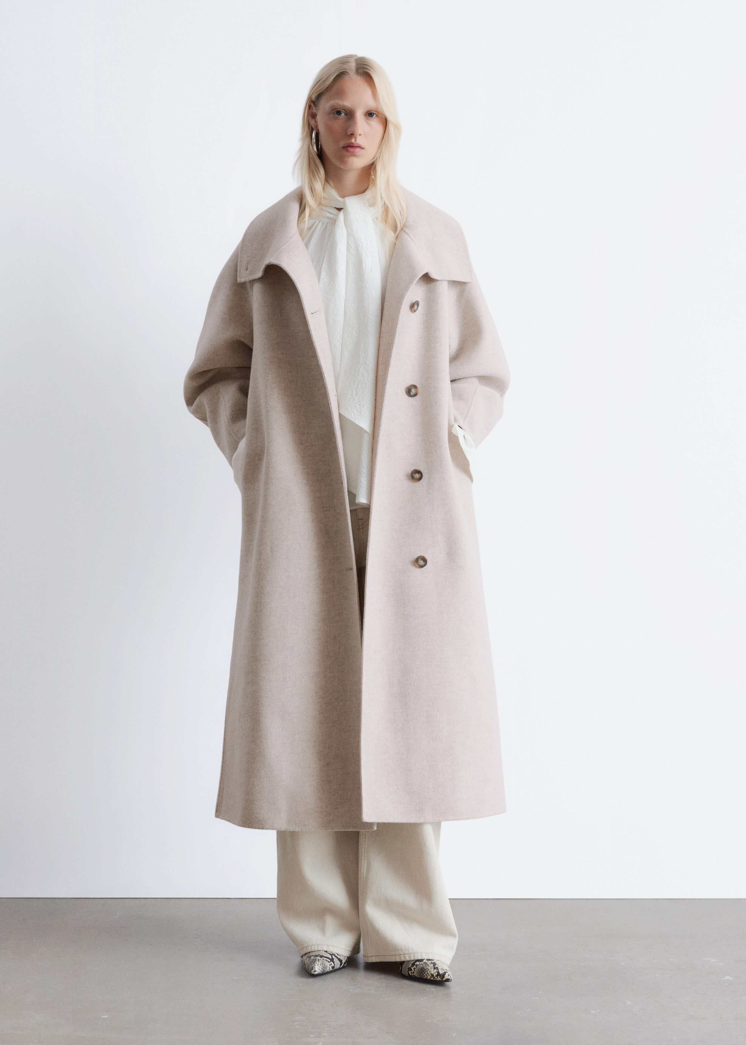 Funnel-Collar Wool Coat