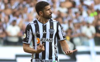 Atletico Mineiro striker Diego Costa making a gesture with his hands