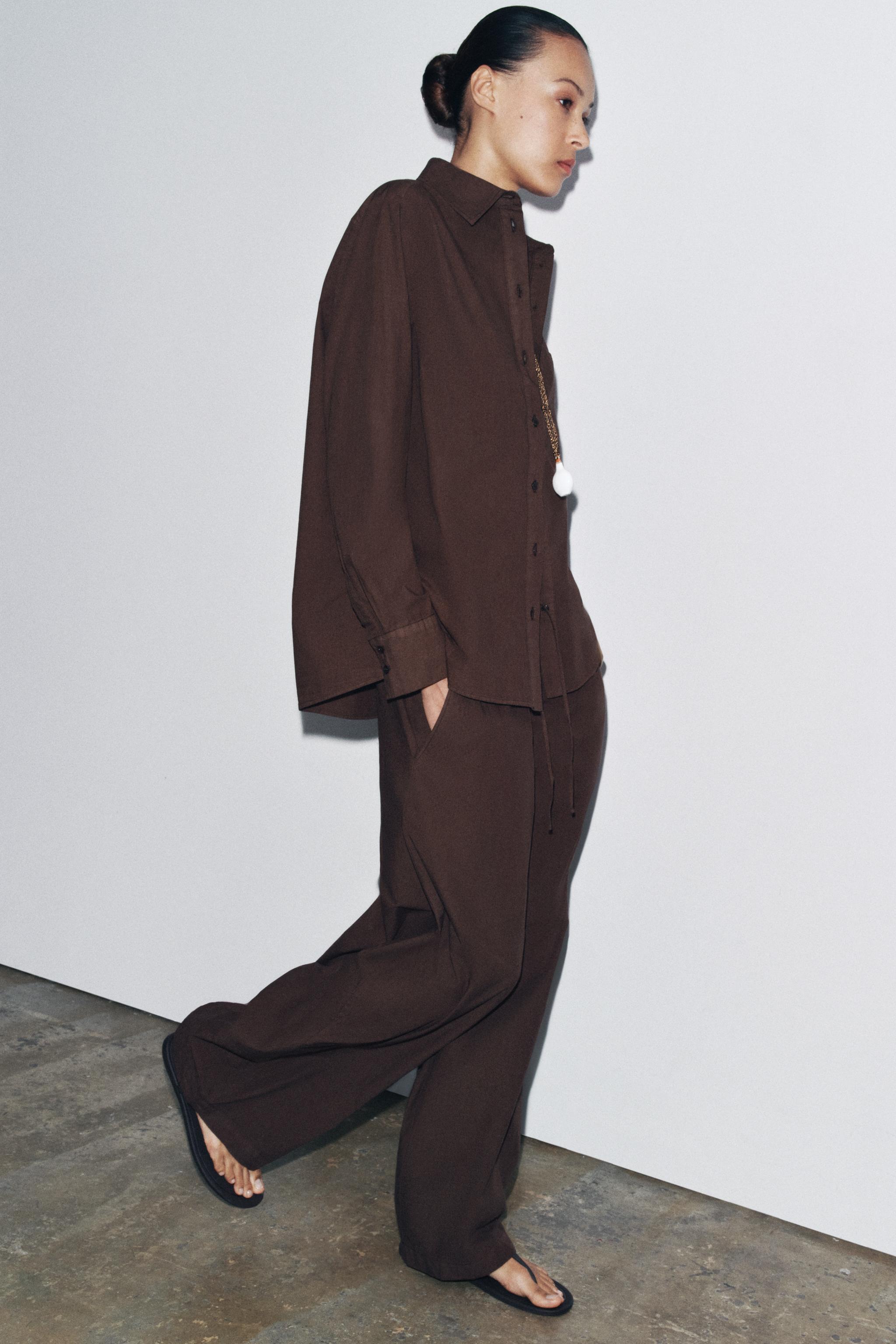 Zw Collection Poplin Wide Leg Pants