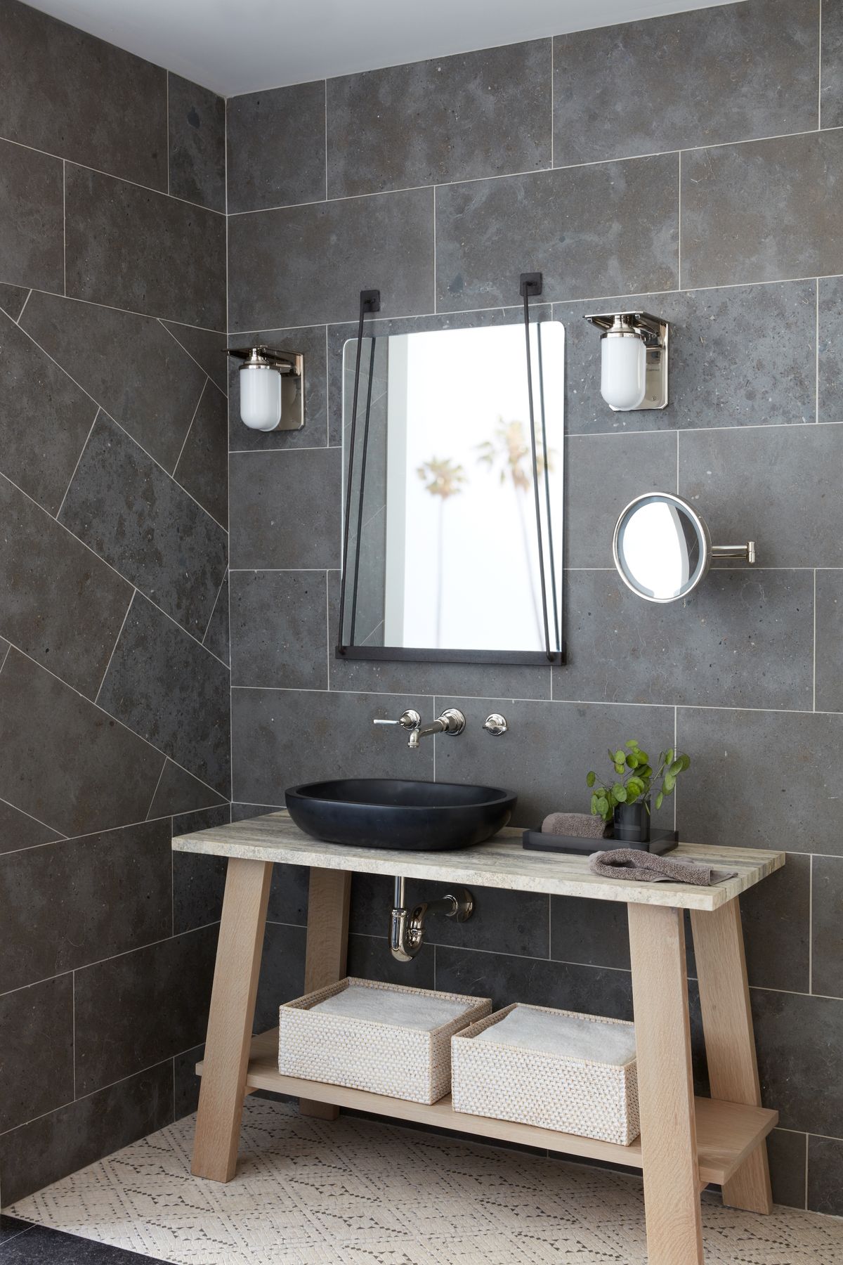 Bathroom With Grey Floor Tiles And White Walls Floor Roma