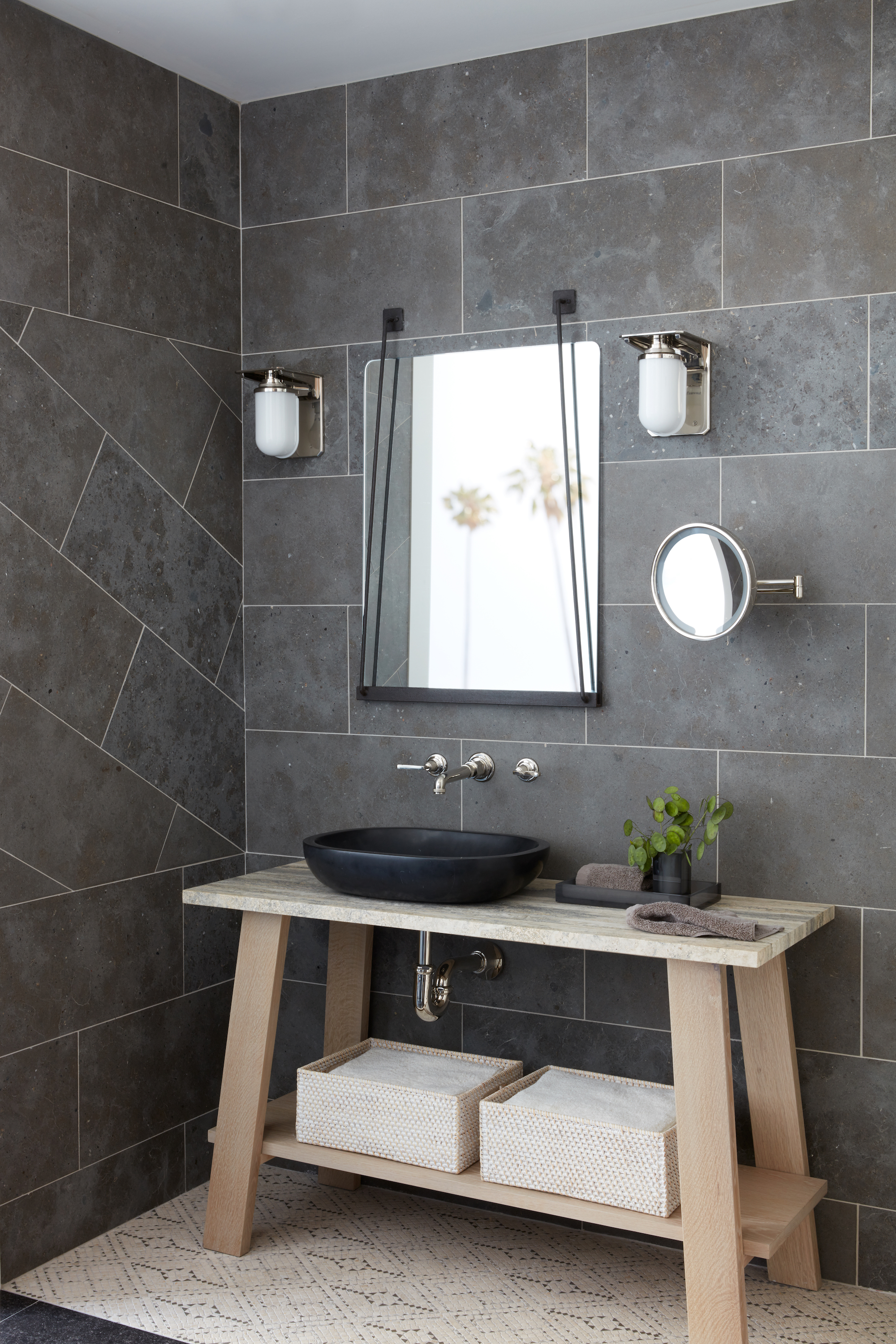 grey wood grain tile bathroom