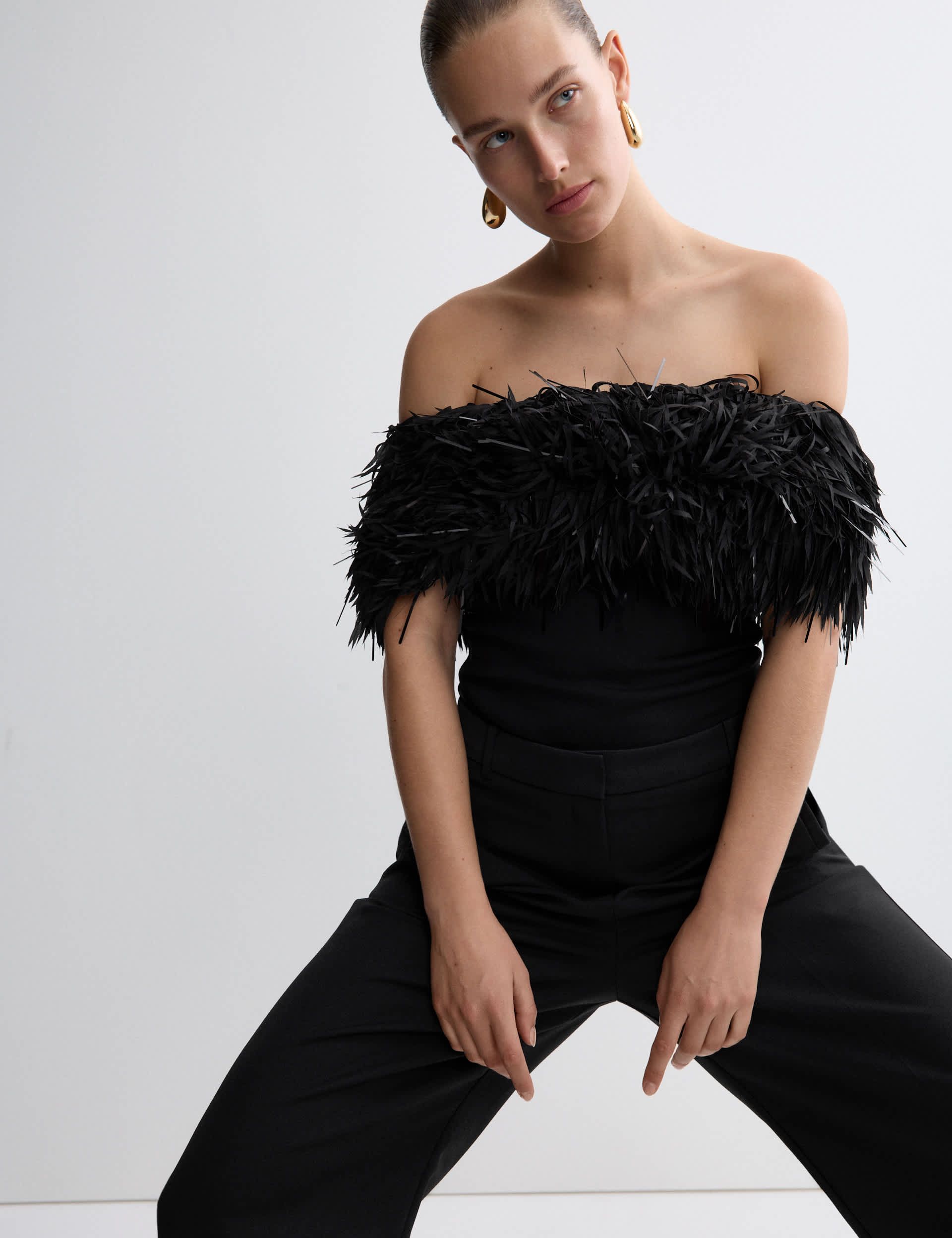 Feather Detail Off the Shoulder Top