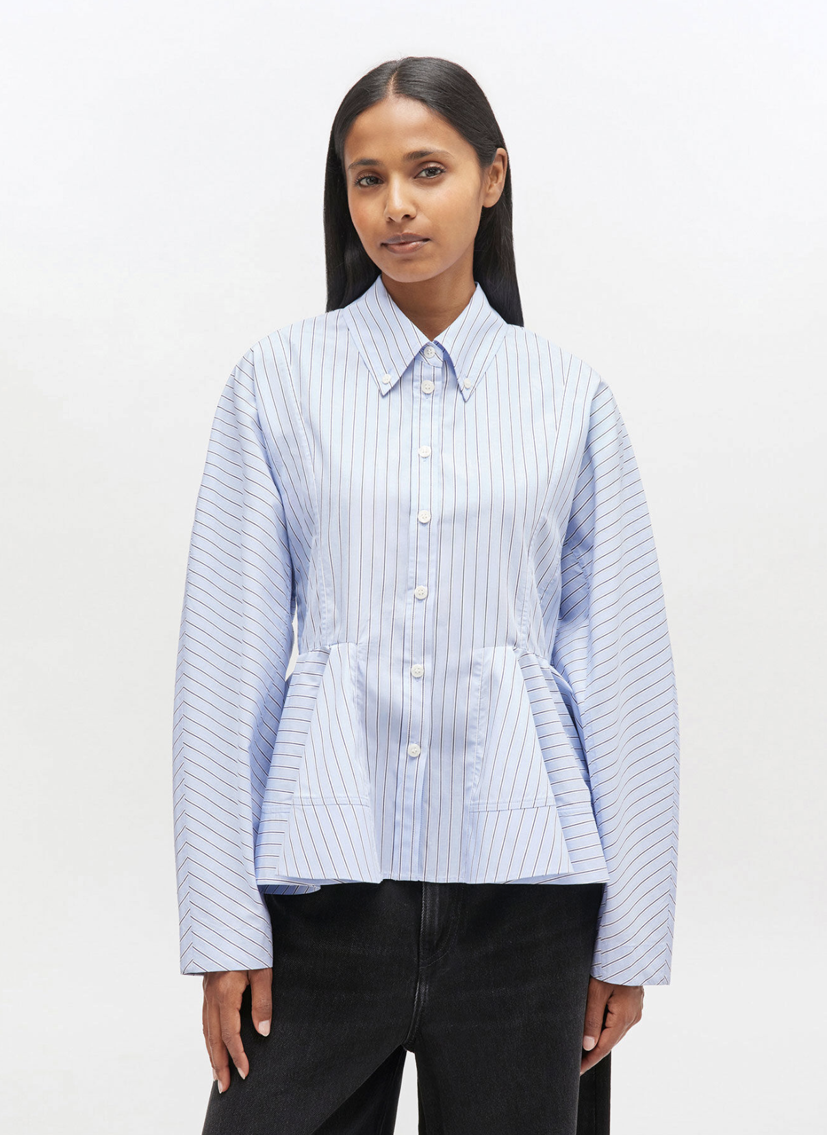 Blue Stripe Peplum Shirt
