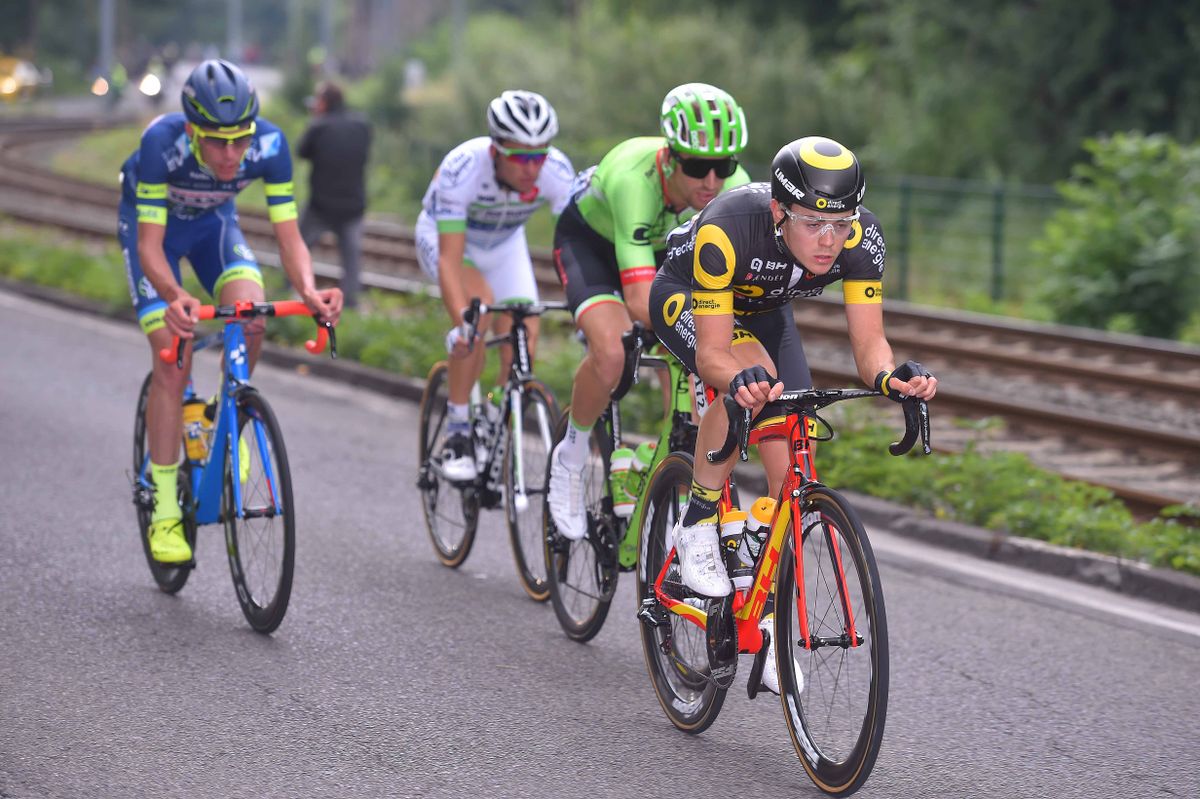 Taylor Phinney, Thomas Boudat, Laurent Pichon and Yoann Offredo in the breakaway on stage 2 of the Tour de France