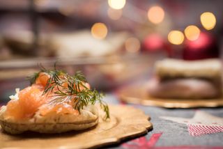 smoked salmon on top of a canape