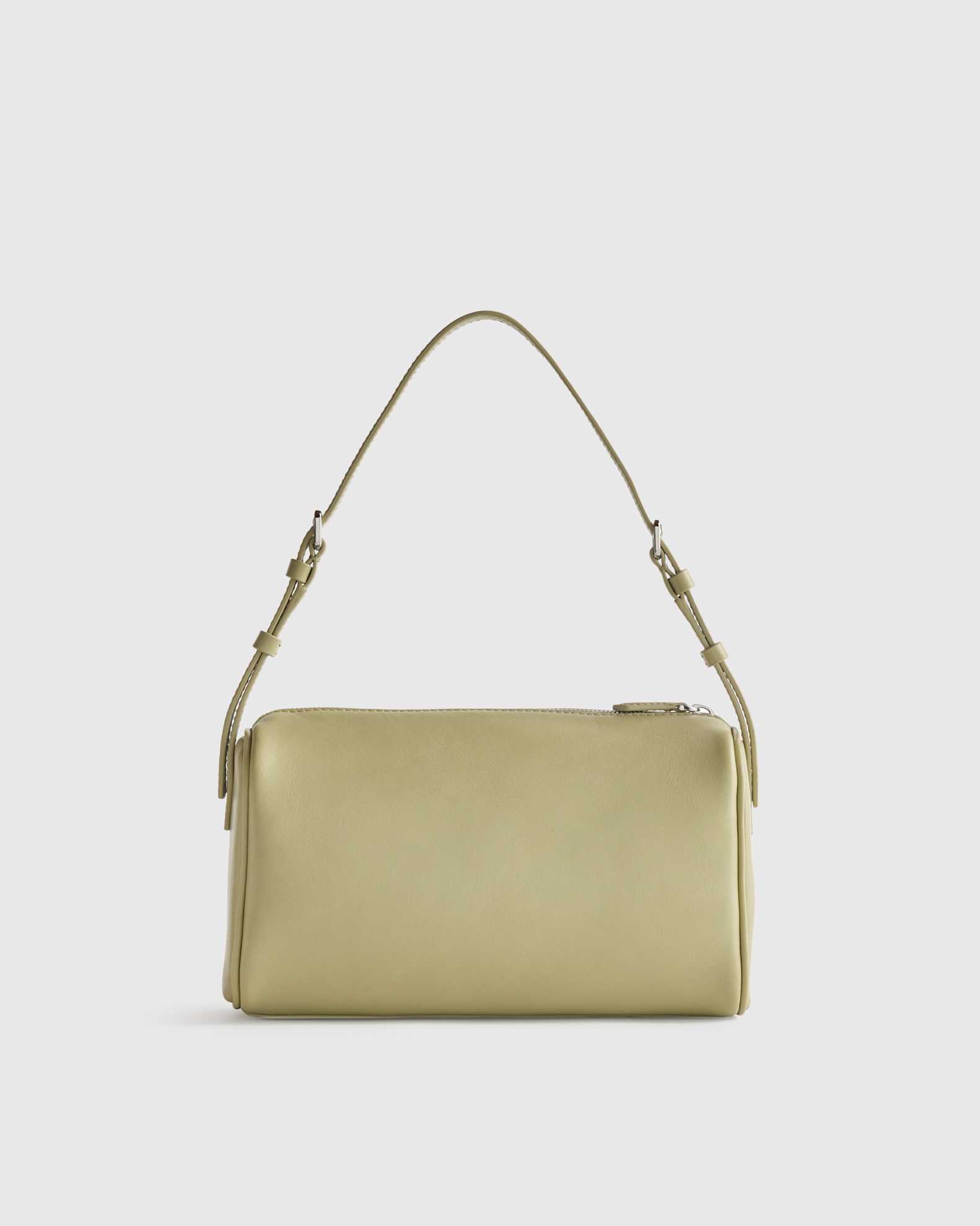 Quince, Italian Leather Mini Barrel Shoulder Bag in Tea Green