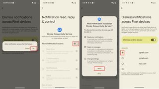 The dismiss notifications across Pixel devices settings options.