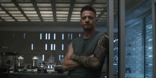 Hawkeye hearing out Tony Stark's plan about getting to Thanos in Avengers: Endgame