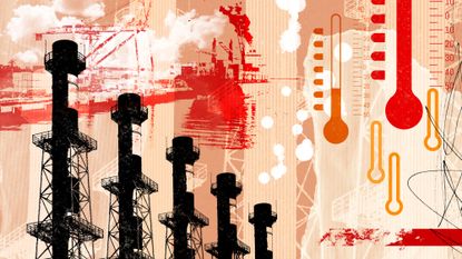 illustration of factories and thermometers