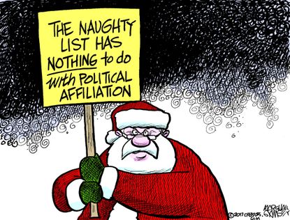 Political cartoon U.S. Christmas Santa party politics