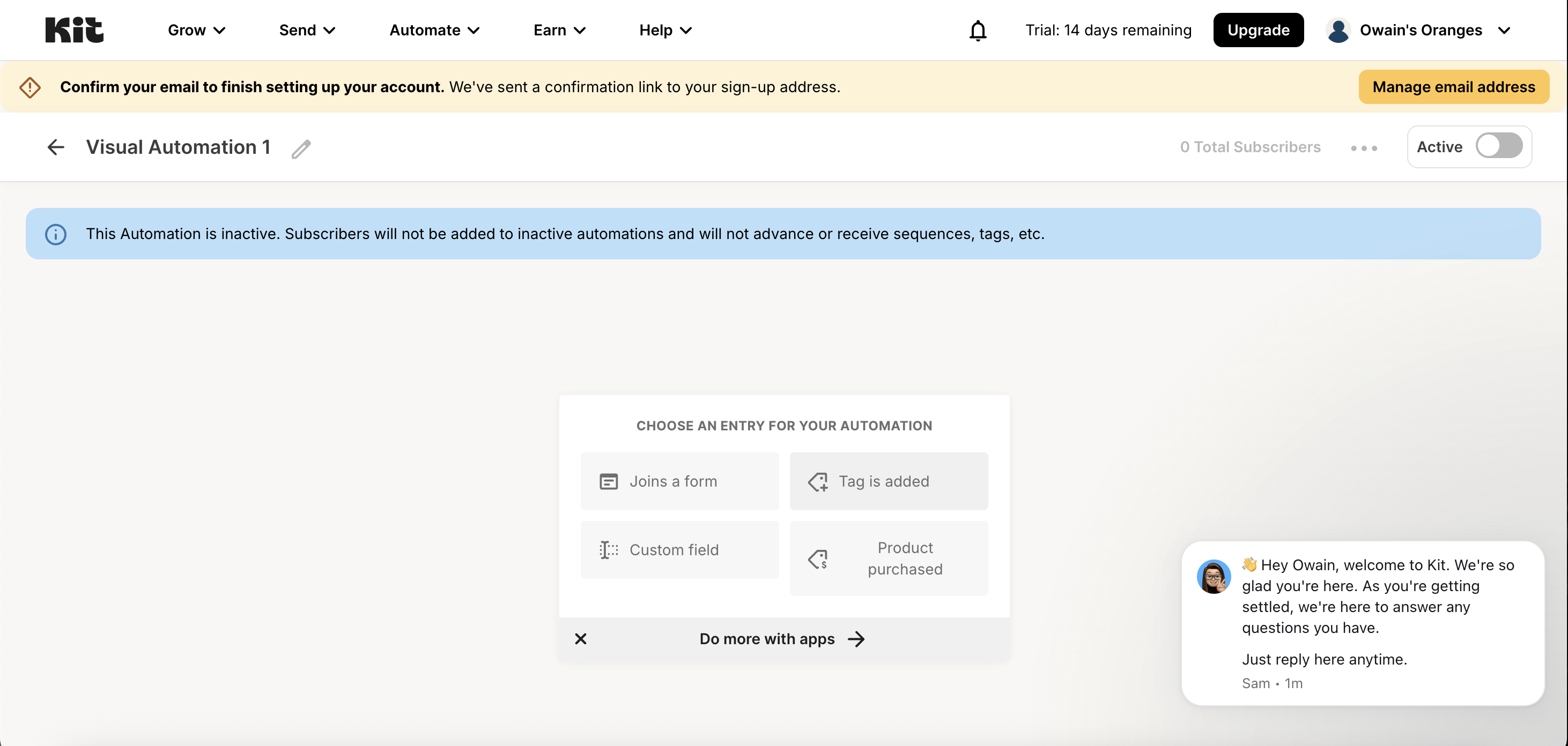 Screenshot of Kit email marketing