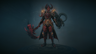 A Necromancer decked out on red skeleton armor