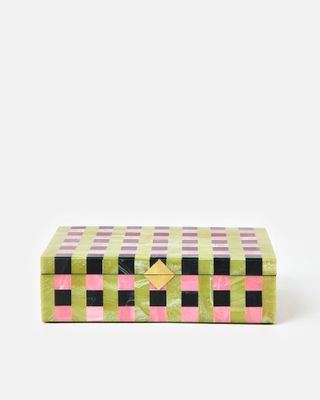 Green & Pink Resin Chequerboard Jewellery Box | Oliver Bonas