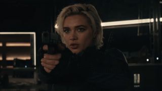 Yelena pointing a gun in the Thunderbolts trailer