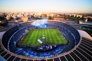 Aerial view of Presidente Peron Stadium prior a match between Racing Club and Defensa y Justicia as part of Superliga 2018/19 at Presidente Peron Stadium on April 7, 2019 in Avellaneda, Argentina.