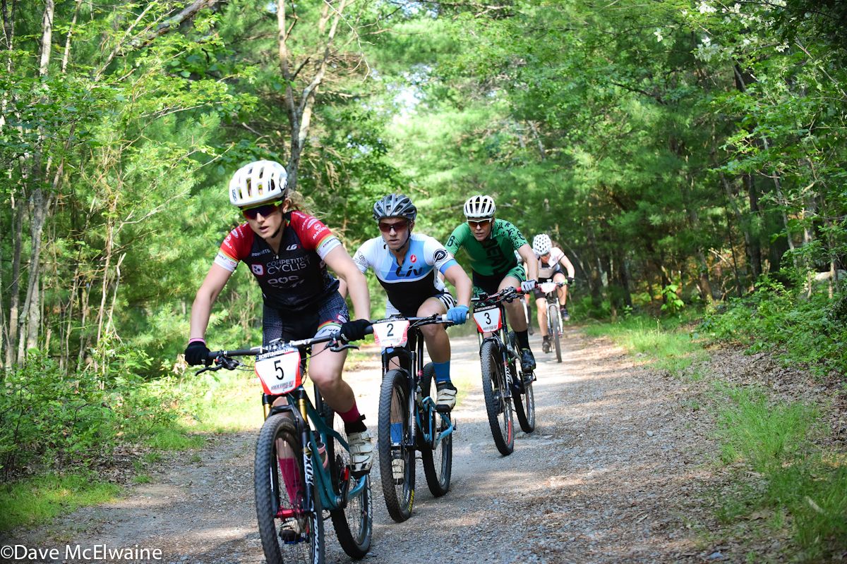 Ellen Noble (Competitive Cyclist) was first into the singletrack on lap one