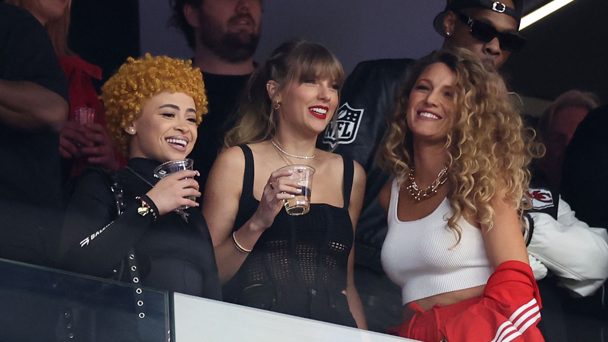 Taylor Swift and Blake Lively attend the Super Bowl