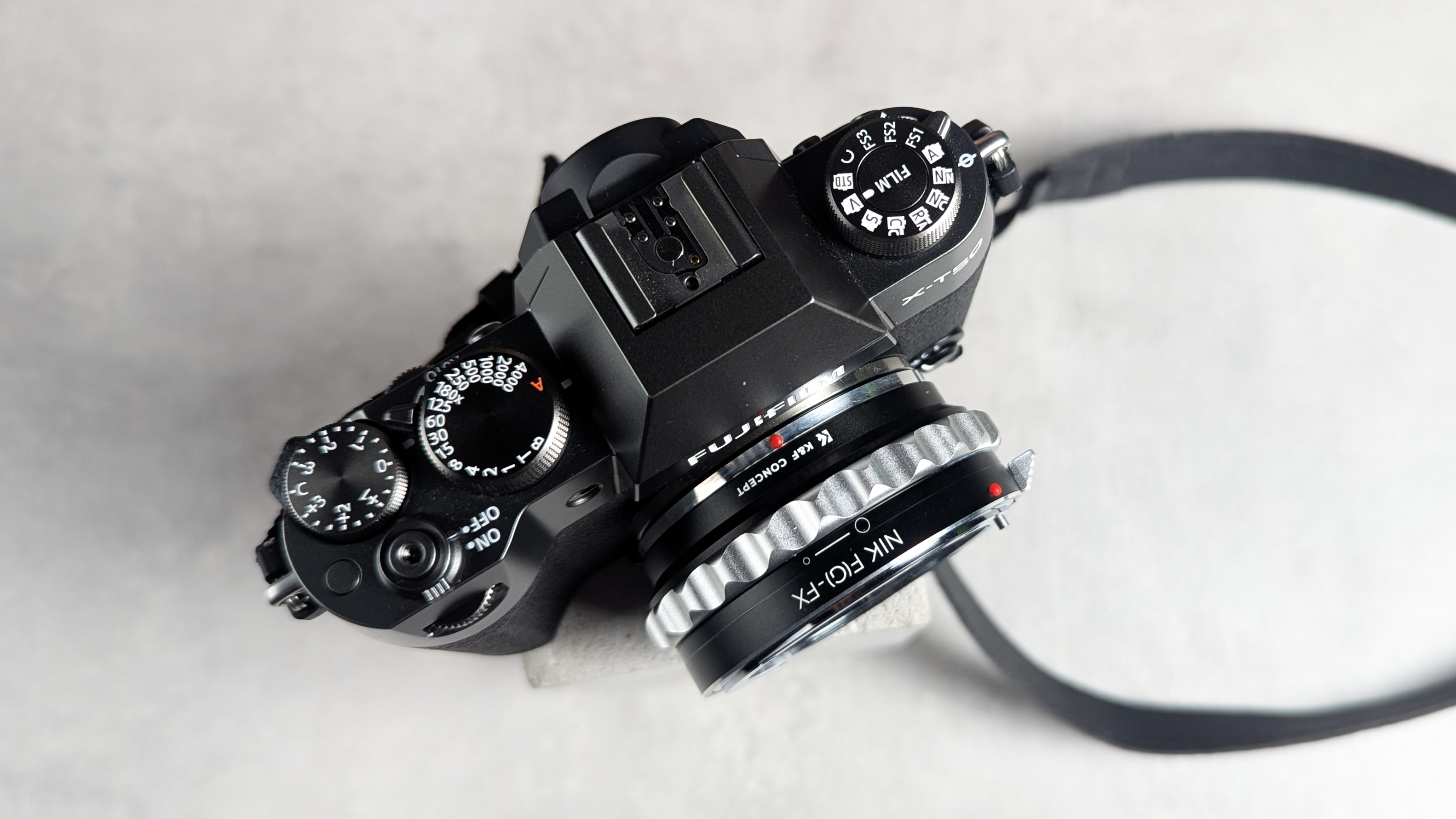 Fujifilm X-T50, a Nikkor lens and a lens adapter