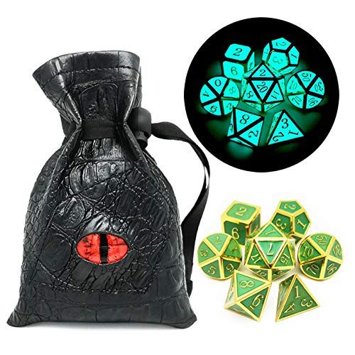 Metal Dnd Dice Set, 7 Pcs Glow in the Dark Polyhedral Dice
