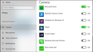 Windows 10 camera app permissions