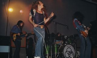 (from left) John Paul Jones, Robert Plant, John Bonham and Jimmy Page perform at the Empire Pool in London on November 23, 1971