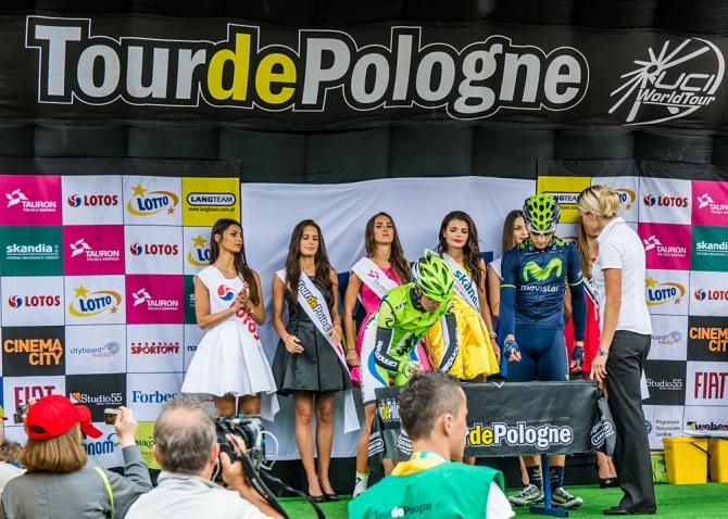 The sign in podium at the Tour of Poland