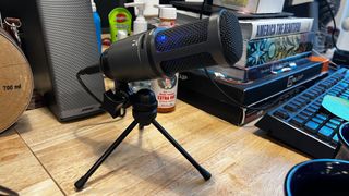 AT2020+ Microphone on desk.