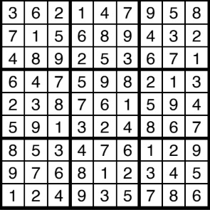 A solved sudoku.