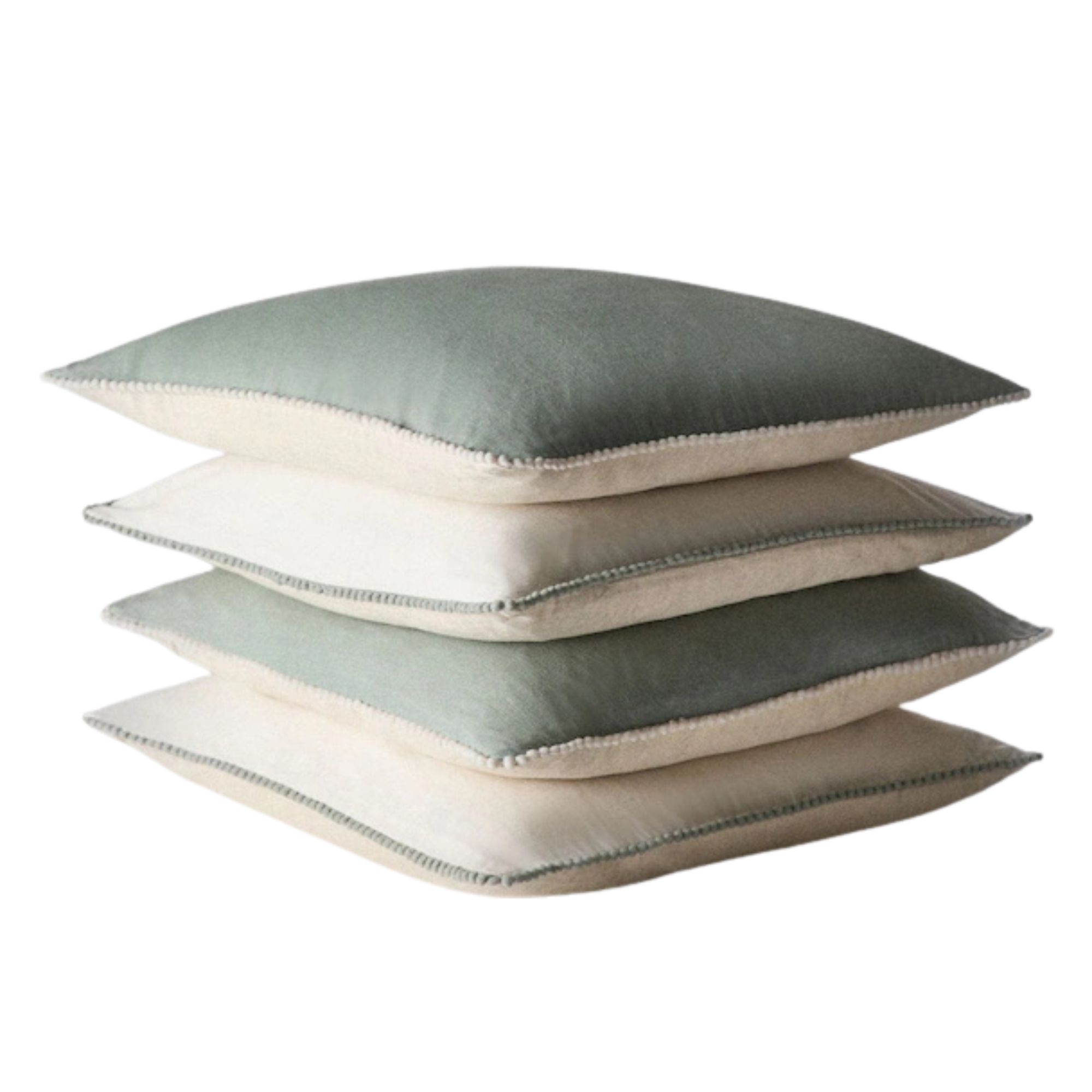 The Set, Green/Natural Cotton Linen Pom Pom Cushion Covers, Set of 4