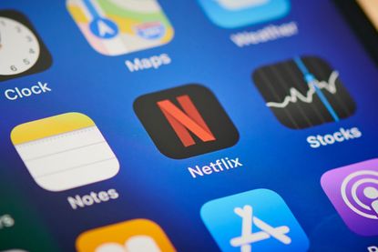 close-up of Netflix app icon on smartphone