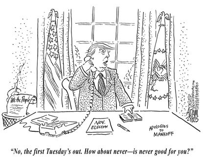 Political Cartoon U.S. Trump New Yorker election delay tweet
