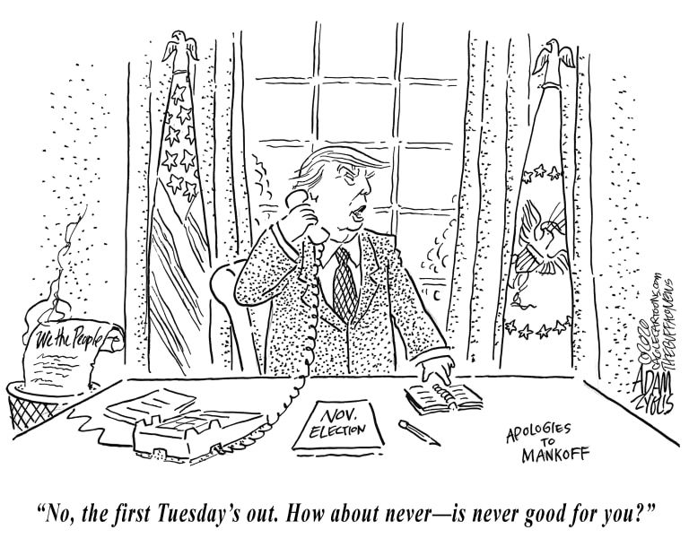 Political Cartoon U.S. Trump New Yorker election delay tweet