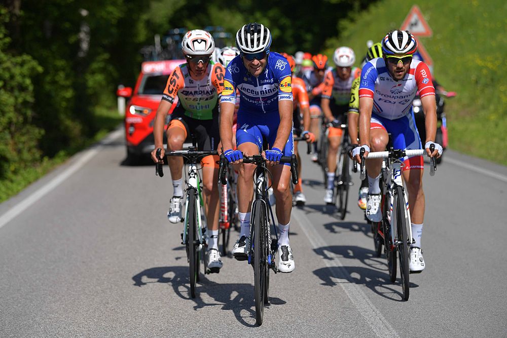 Manuel Senni of Italy and Team Bardiani CSF / Pieter Serry of Belgium and Team Deceuninck - Quick-Step / Olivier Le Gac of France and Team Groupama - FDJ / during the 102nd Giro d'Italia, Stage 19