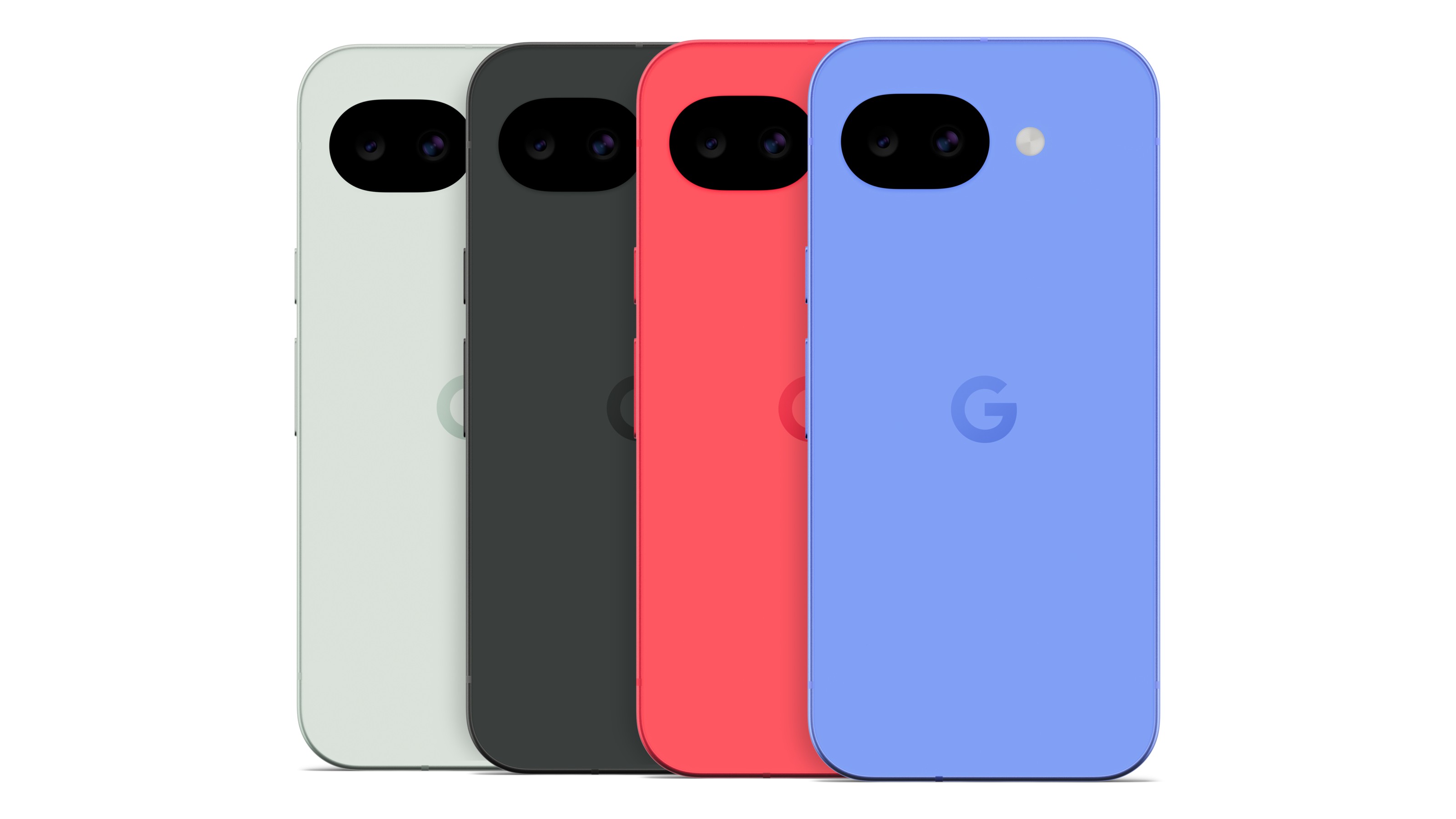 Four Google Pixel 10a devices in each colorway.