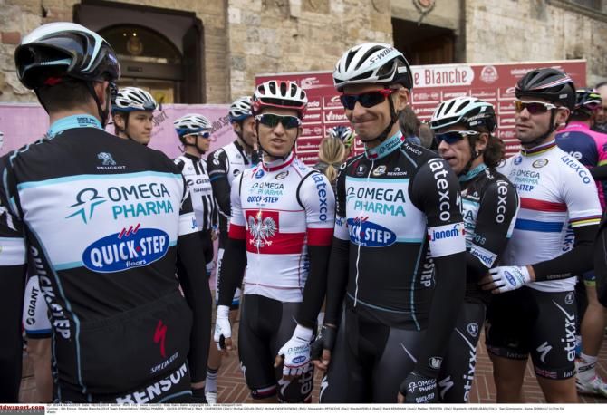 Omega Pharma-Quick Step riders enjoy a joke