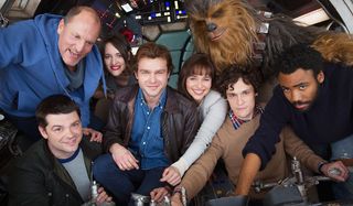 Solo: A Star Wars Story cast and crew in a crowded cockpit