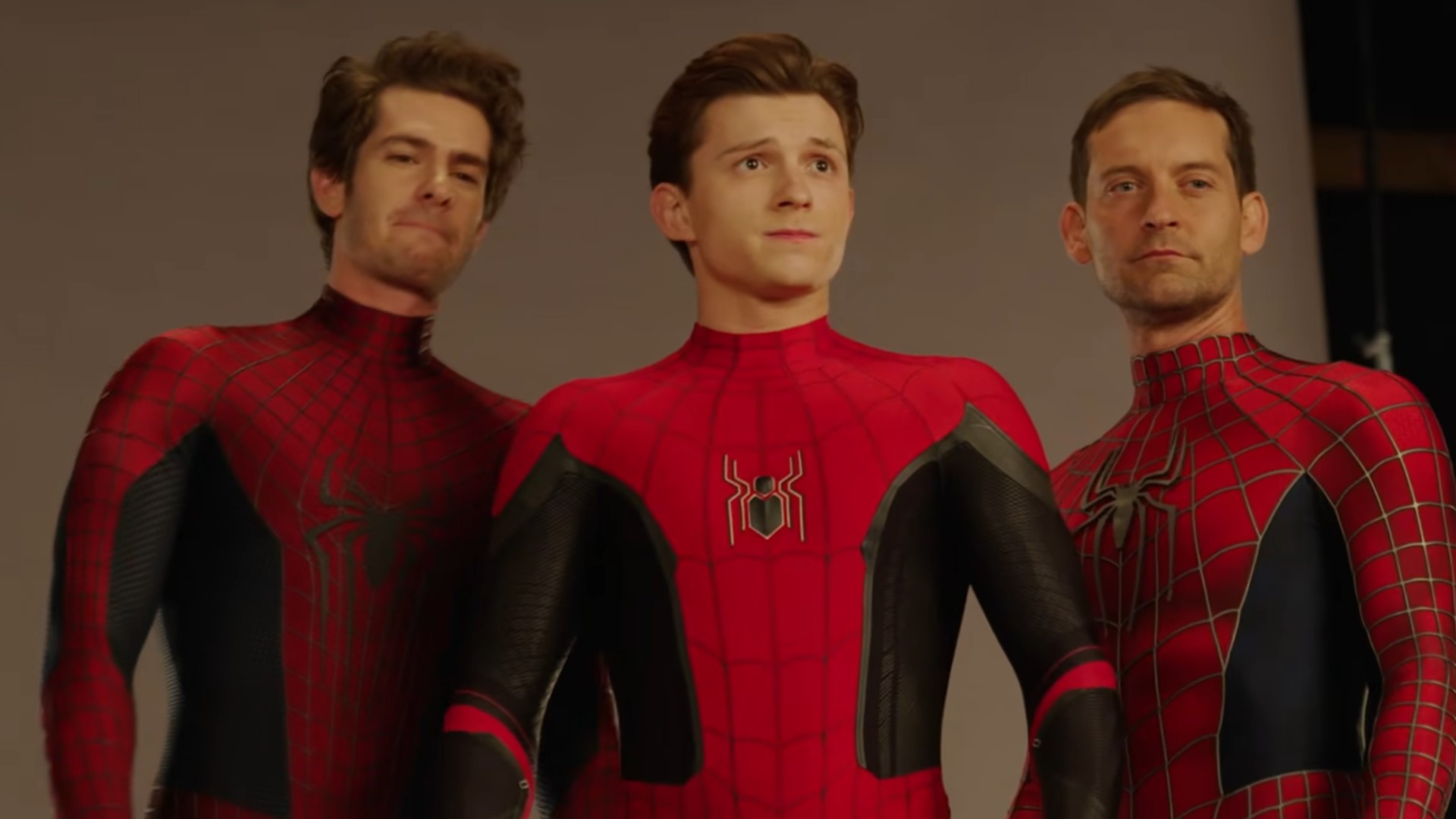 Andrew Garfield, Tobey Maguire y Tom Holland en Spider-Man No Way Home