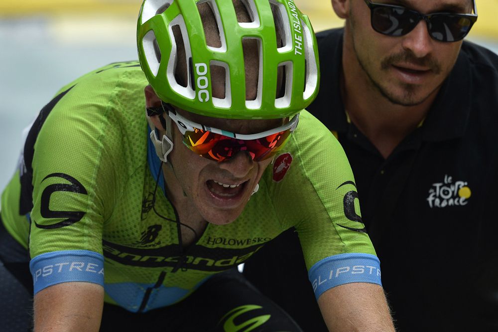 Andrew Talansky crosses the finish line after taking second during stage 17.