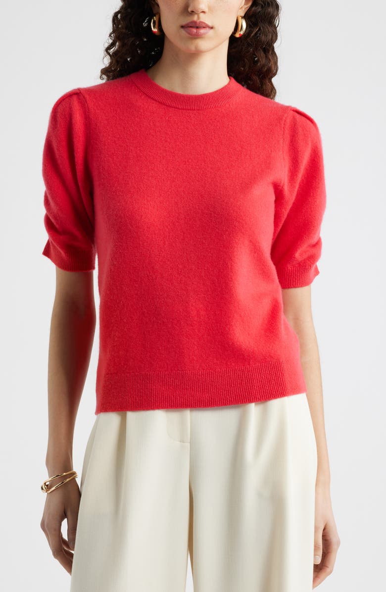 Ruched Short Sleeve Cashmere Sweater