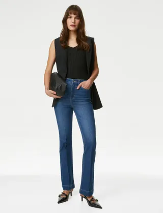 M&S Collection, High Waisted Crease Front Slim Flare Jeans