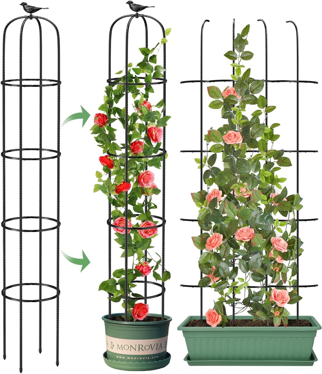 Tower Obelisk Garden Trellis for Climbing Plant&amp;#65292;73.6inch Rustproof Metal Potted Plant Climbing Support for Indoor Outdoor Flowers Vegetable Fruits Vines Support &amp;#65288;1pcs&amp;#65289;
